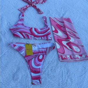 Emilio Pucci Pink Swirl Bikini Set with Matching Pareo